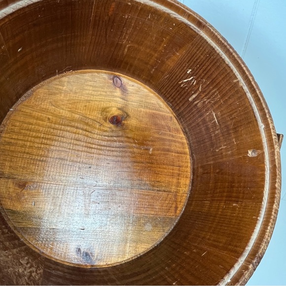 Vintage Large Wooden Firkin Sugar Bucket Lid, Handle Primitive Farmhouse Rustic - Picture 15 of 16